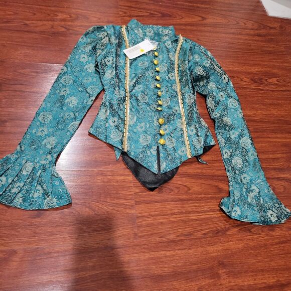Duchess Judith The Pirate Dressing Green Gold Brocade Jacket Ren Faire Small NWT - Picture 2 of 15